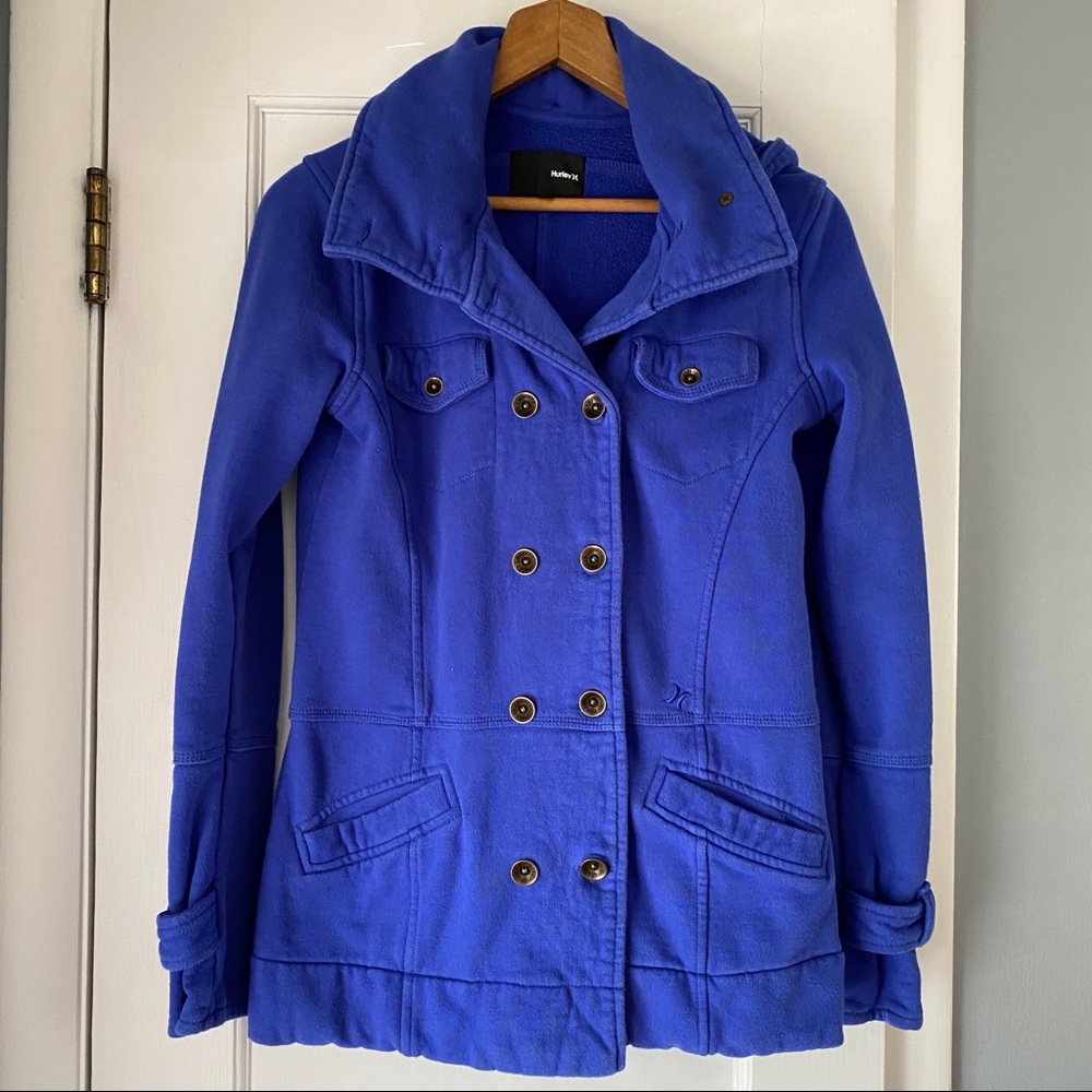 Hurley Hooded Pea Coat, Cobalt, Blue, Small